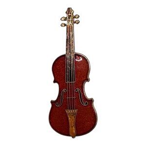 Vintage Violin Brooch Signed Enamel Pin Cello Future Primitive Made In USA 1988